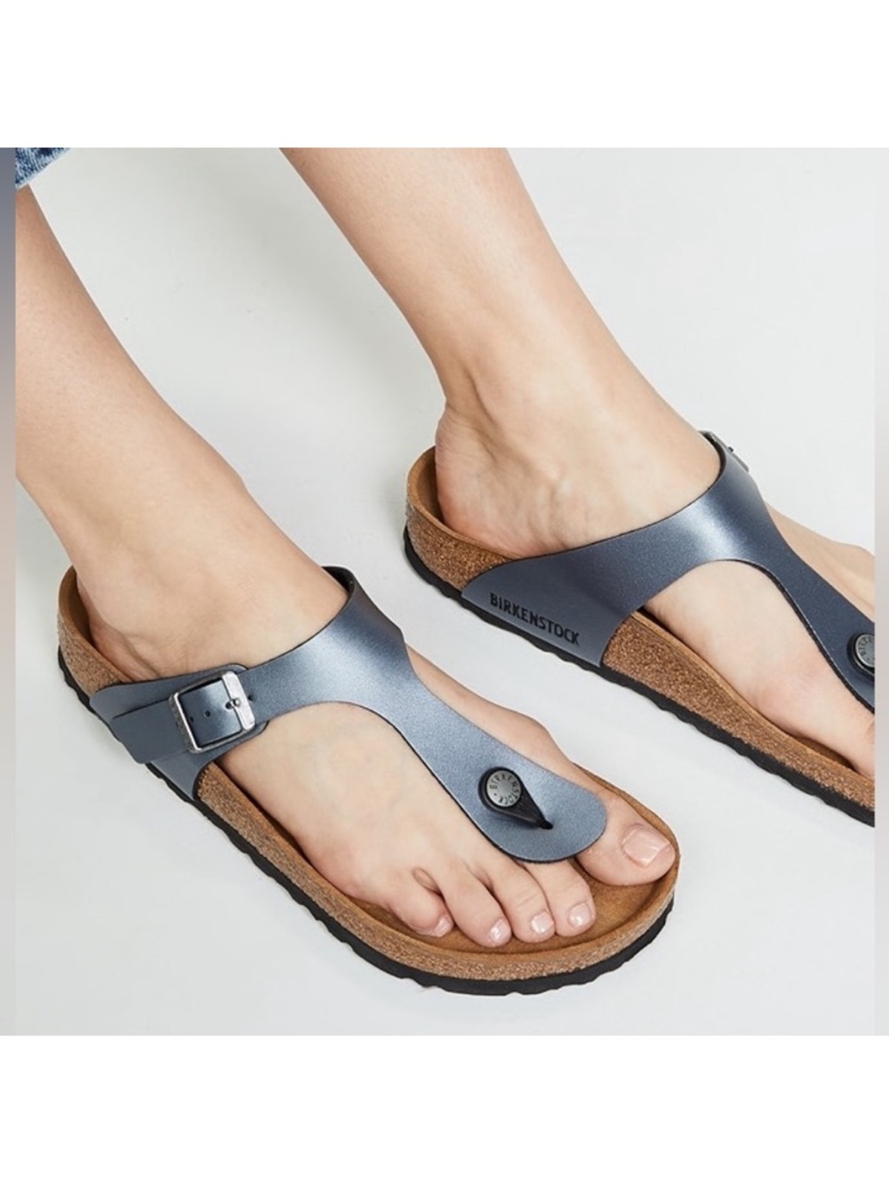 Birkenstock Gizeh Thong Sandal in Ice Pearl Onyx Metallic Blue Size 41
